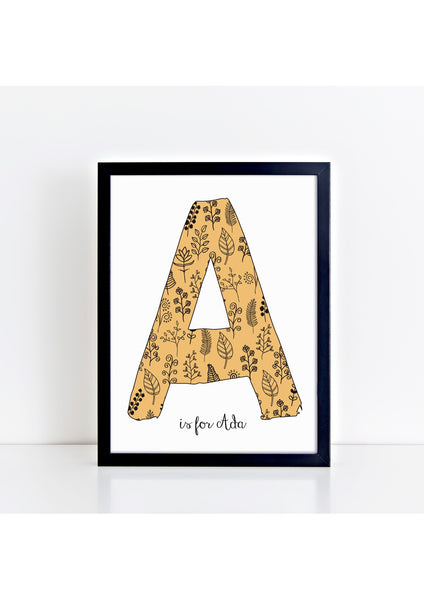 Floral Initial Print - ochre