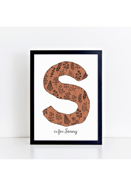 Floral Initial Print - rust