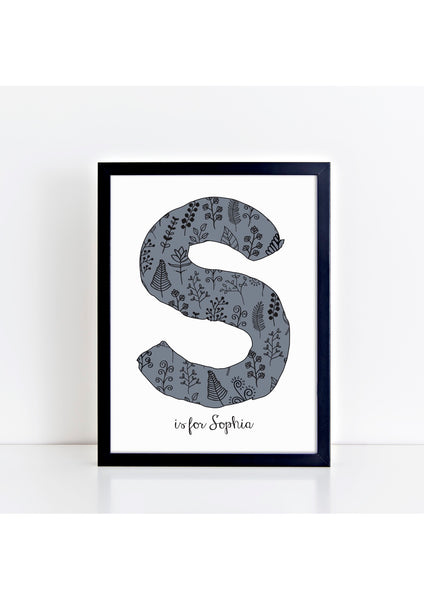 Floral Initial Print - stone