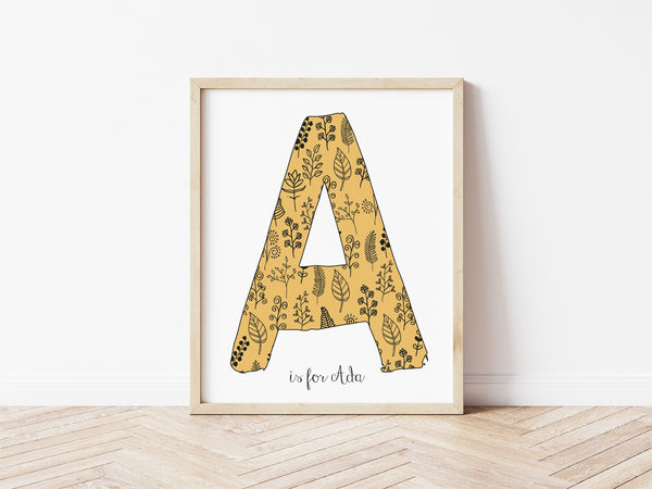 Floral Initial Print - ochre