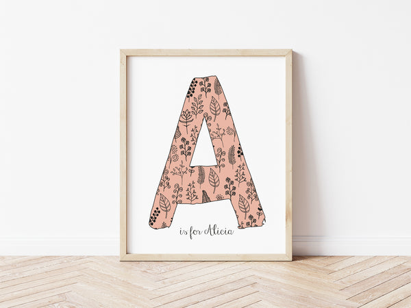 Floral Initial Print - peach