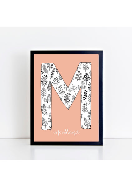 Floral Initial Print - peach background