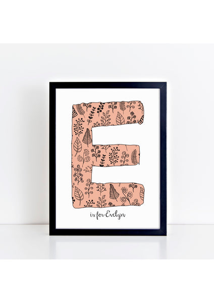 Floral Initial Print - peach