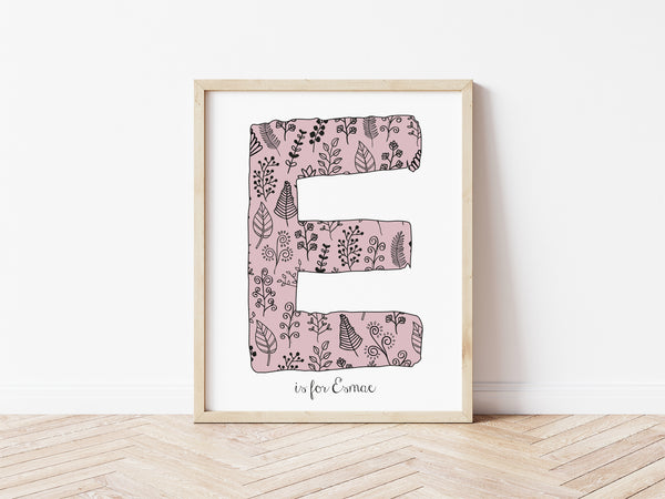 Floral Initial Print - dusky pink