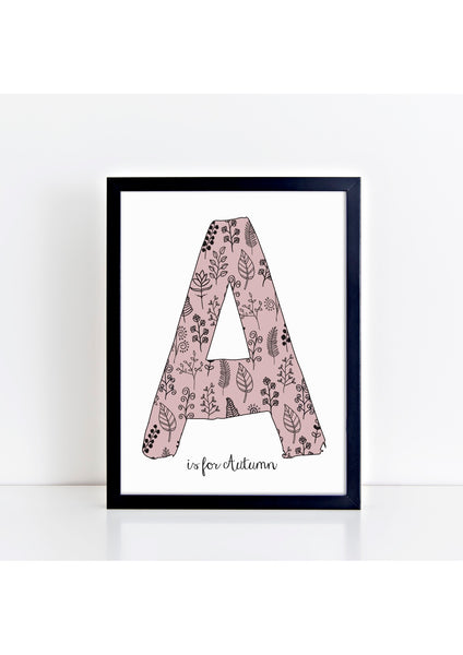 Floral Initial Print - dusky pink