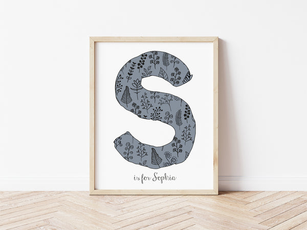 Floral Initial Print - stone