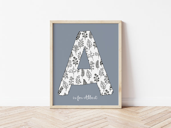 Floral Initial Print - stone background