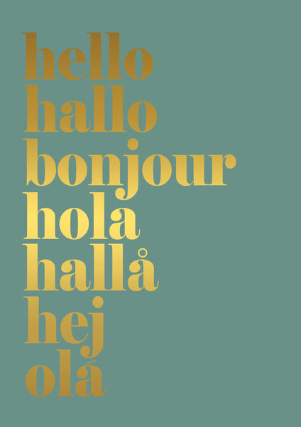 hello hallo -  gold foil on green