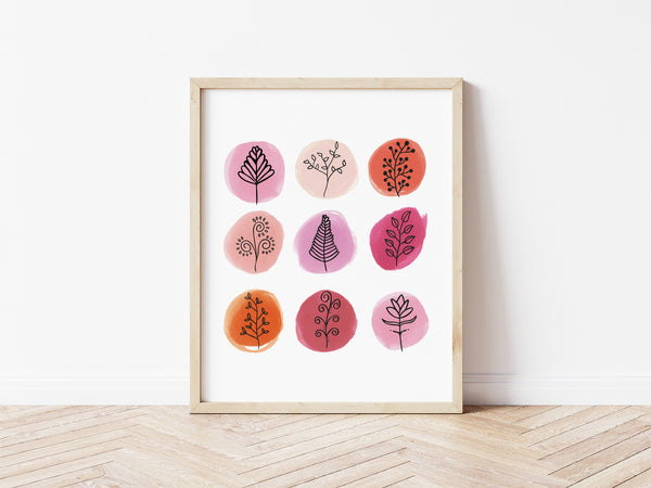 Marker Circles Florals Print - pink/black