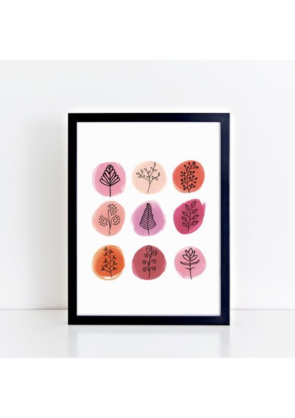 Marker Circles Florals Print - pink/black