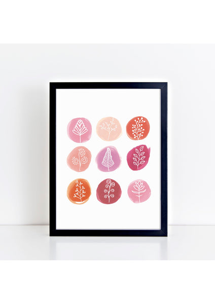 Marker Circles Florals Print - pink/white