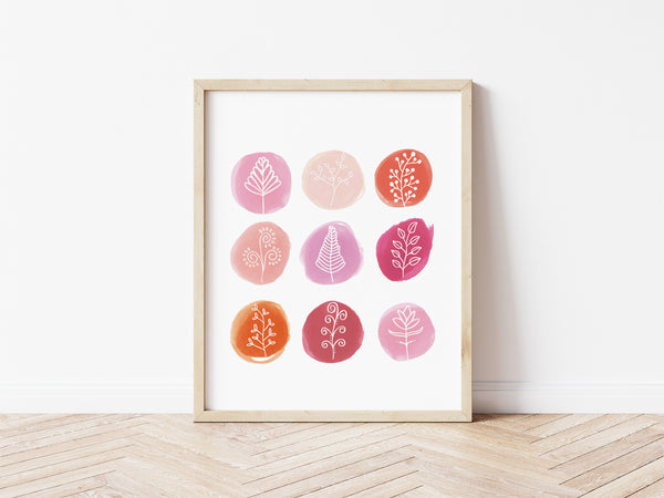 Marker Circles Florals Print - pink/white