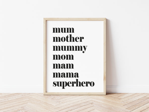 Mum Superhero Print - black