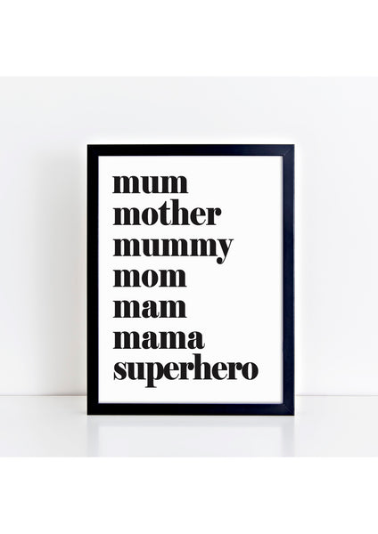 Mum Superhero Print - black