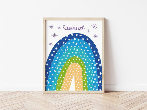 Personalised Rainbow Print - blues